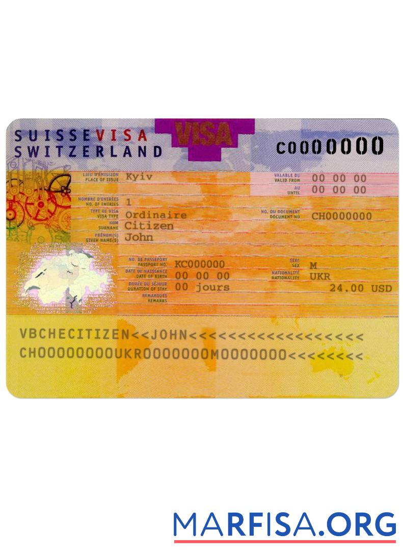 Realistic Switzerland visa template